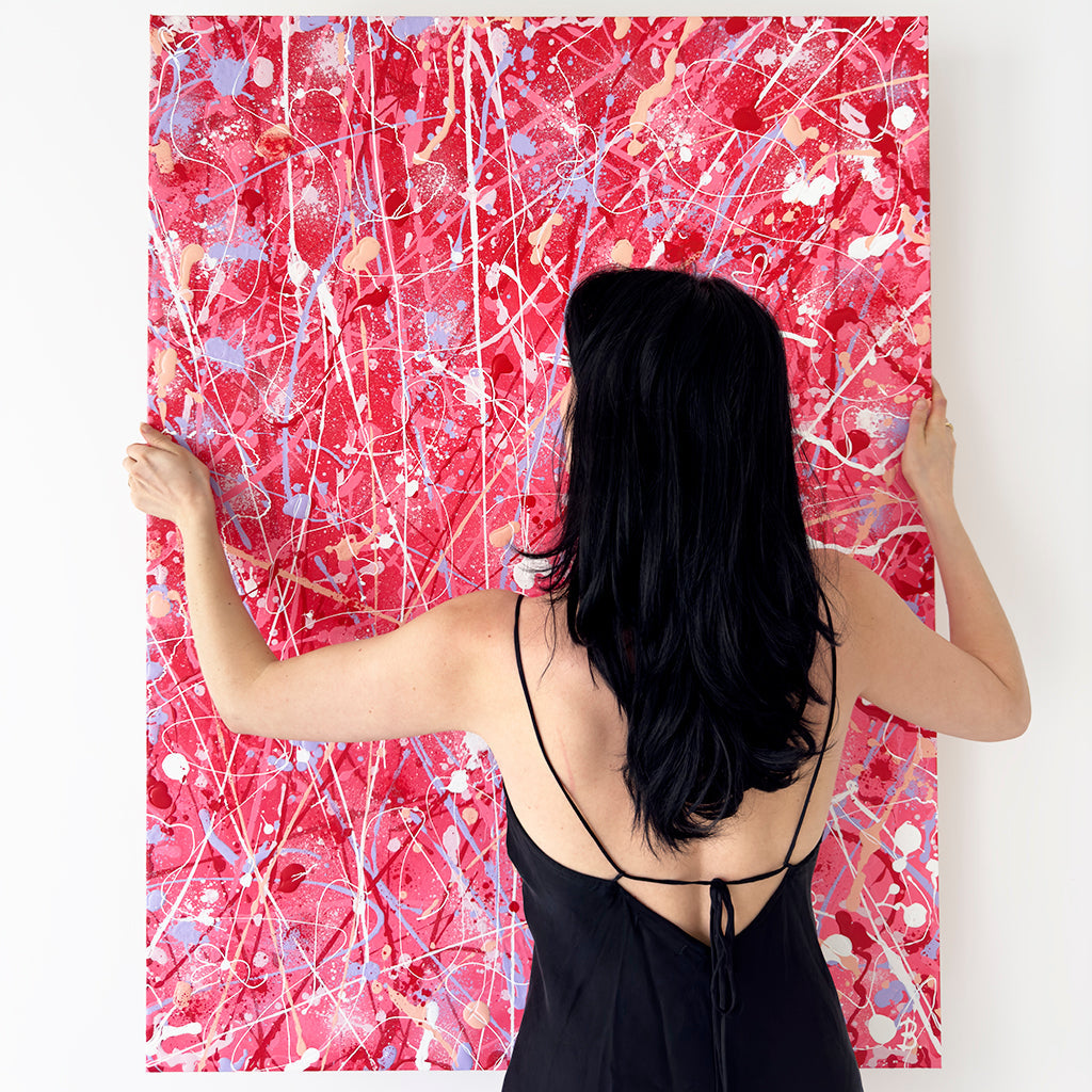 Bridget Bradley Holds Her Original Abstract Painting - 'Passion' - Sold