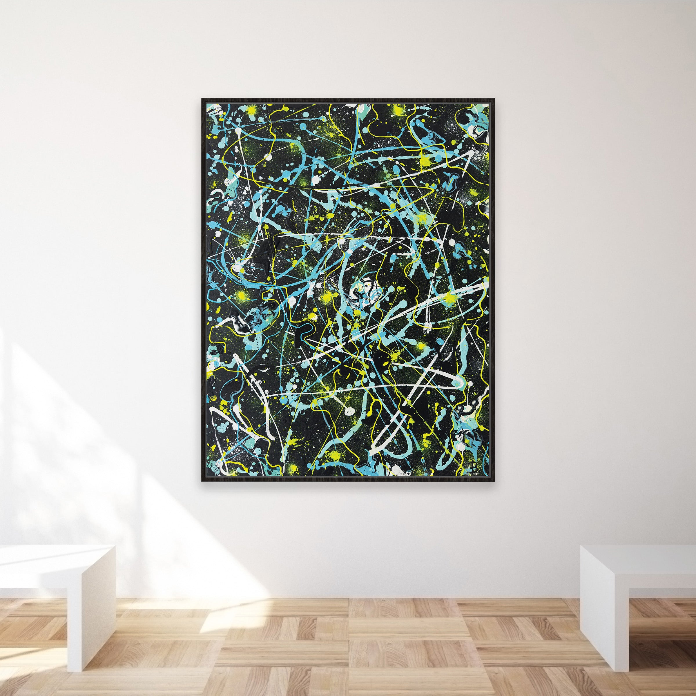 'ALIEN' Canvas Print with Black frame seen in situ. After original painting by Bridget Bradley.