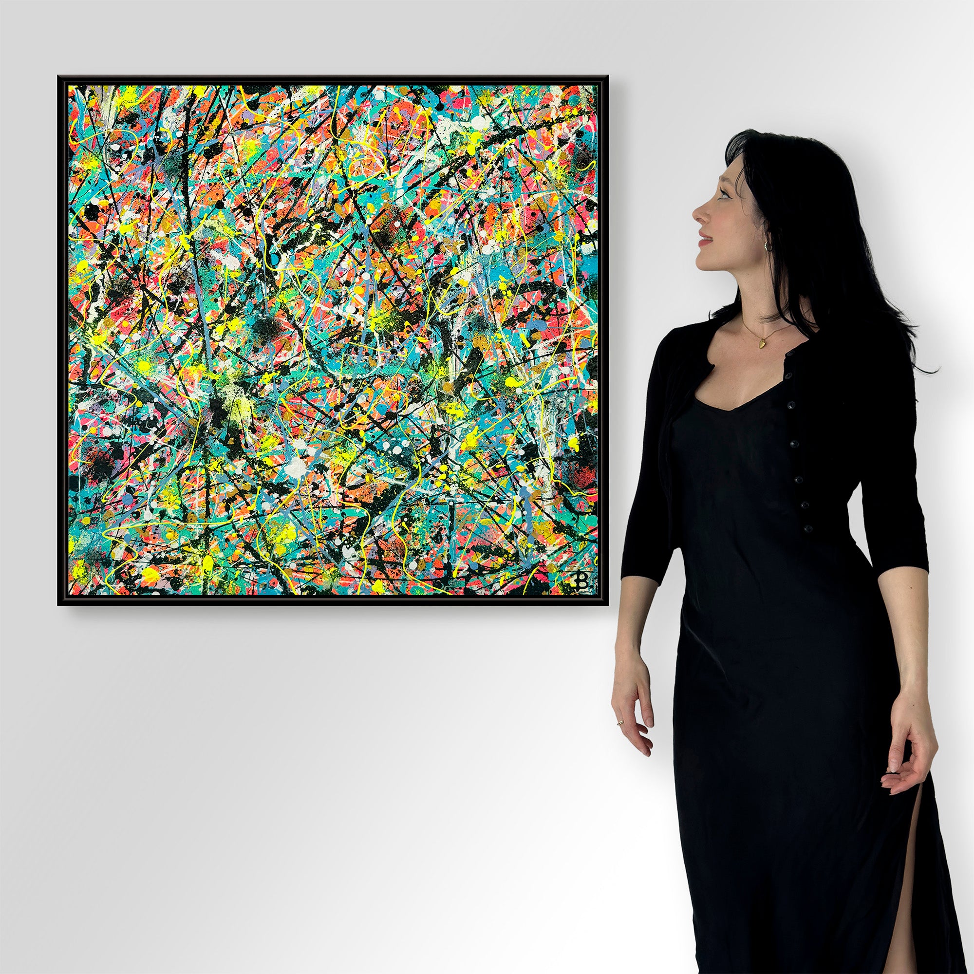Bridget Bradley Abstract Artist Stands by Labyrinth Fine Art Print Black Frame. © Bridget Bradley Art