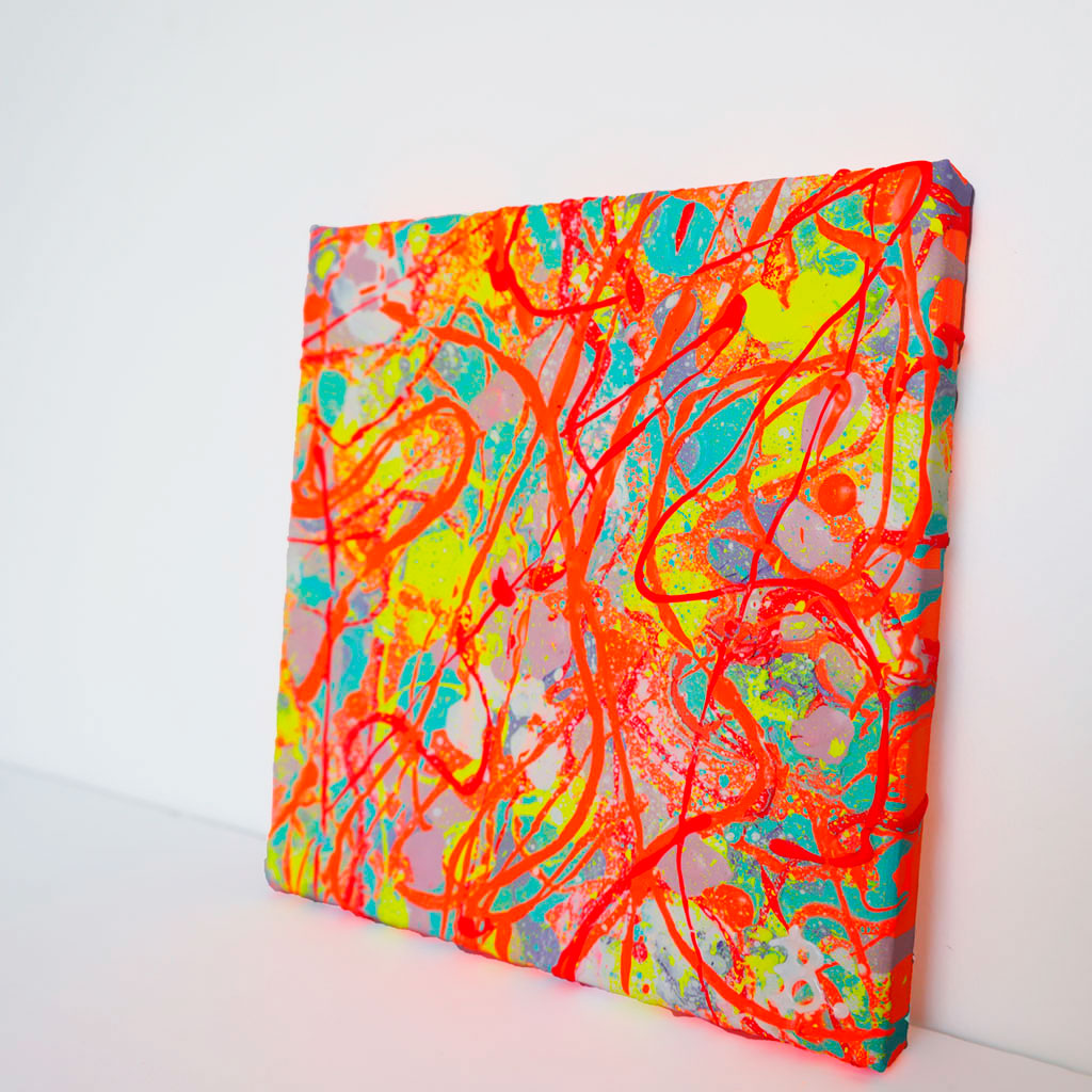 'Bright' original Abstract Against a Wall. Textured painting on canvas with right colours with neons. Pianted by Bridget Bradley, Australia