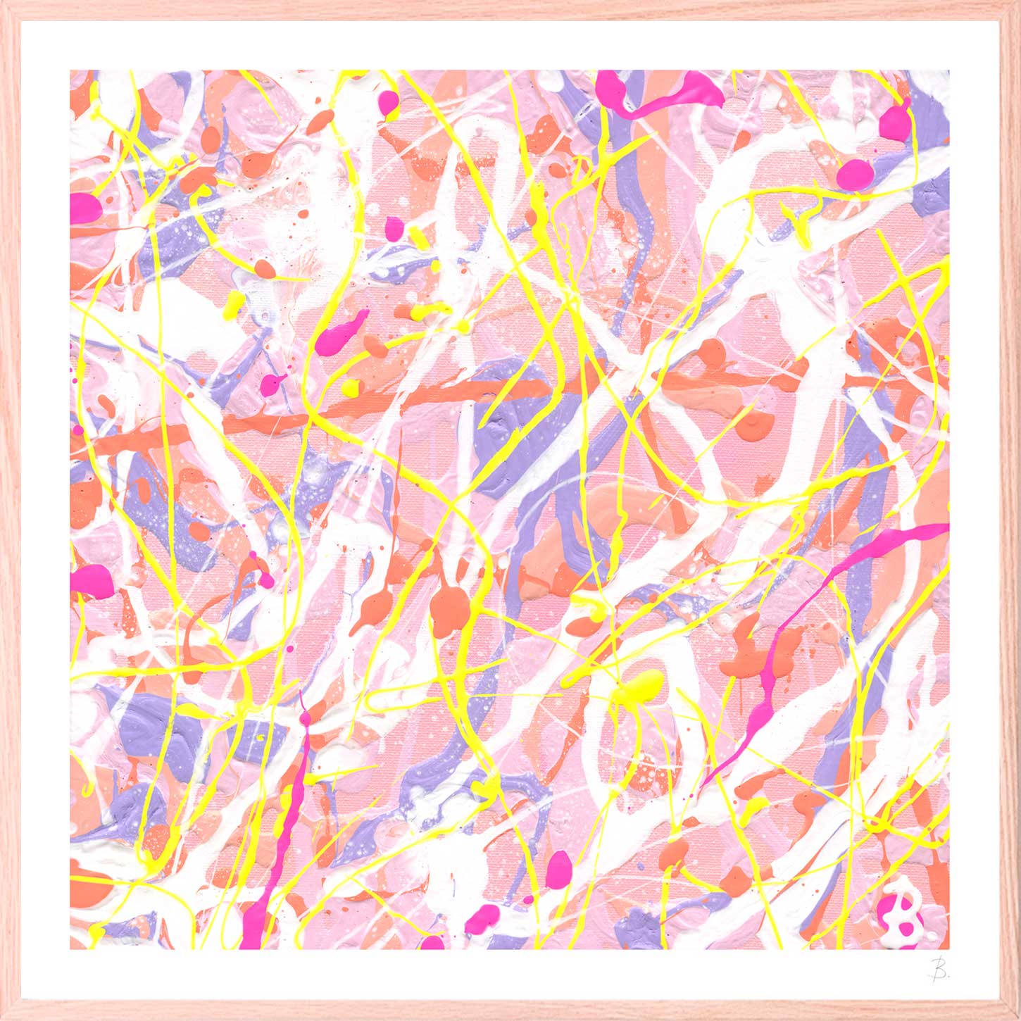 Cupcake II Fine Art Paper print with white border framed in oak shadow box frame. After the original painting by Bridget Bradley, Abstract Expressionist Artist