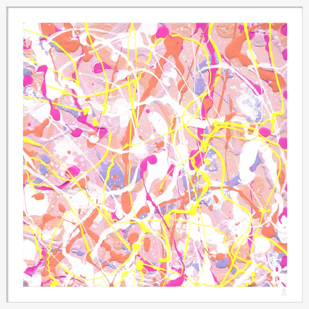 'Cupcake III' Fine Art Print framed in wooden white frame. After the abstract expressionism painting by Bridget Bradley. Read On