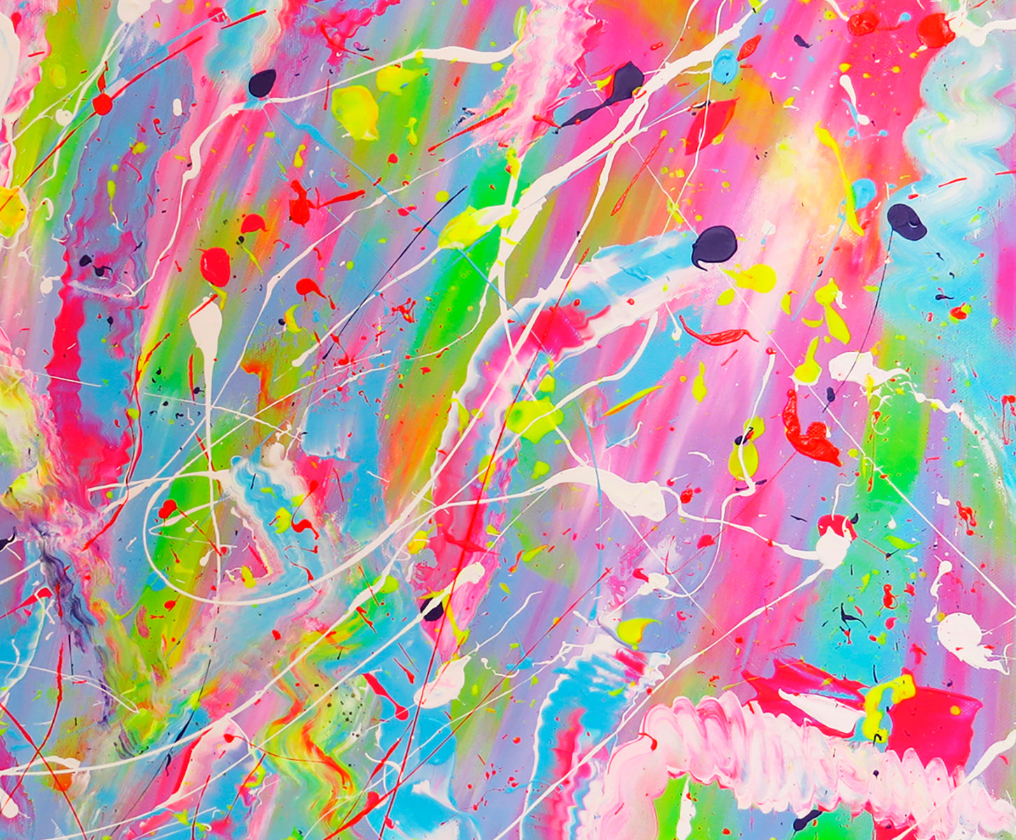 'Fruiti Fizz' Layers Closeup of original abstract painting by Bridget Bradley. Learn more about this colourful, textured abstract expressionism art.