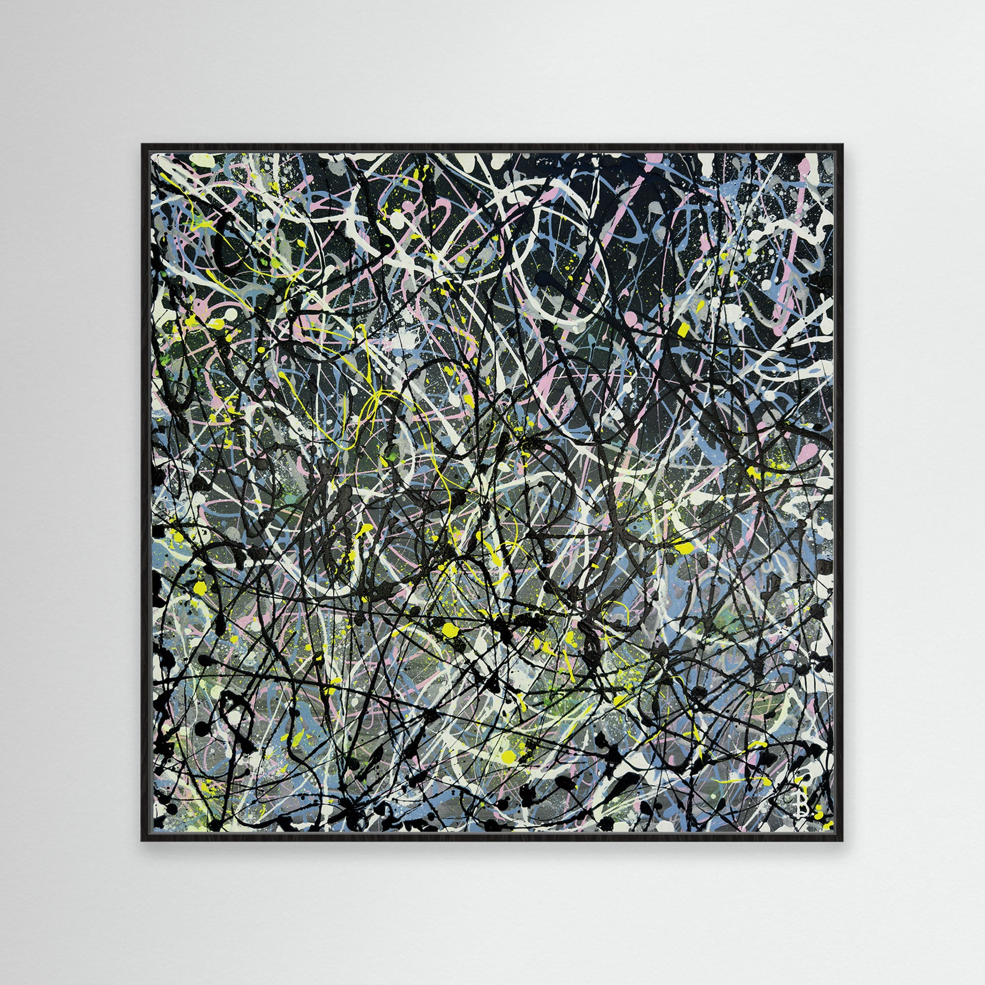 'GREY I' Abstract Expressionism Canvas Print after original Painting by BRIDGET BRADLEY. Modern action painting with neons and pastels and black hues.
