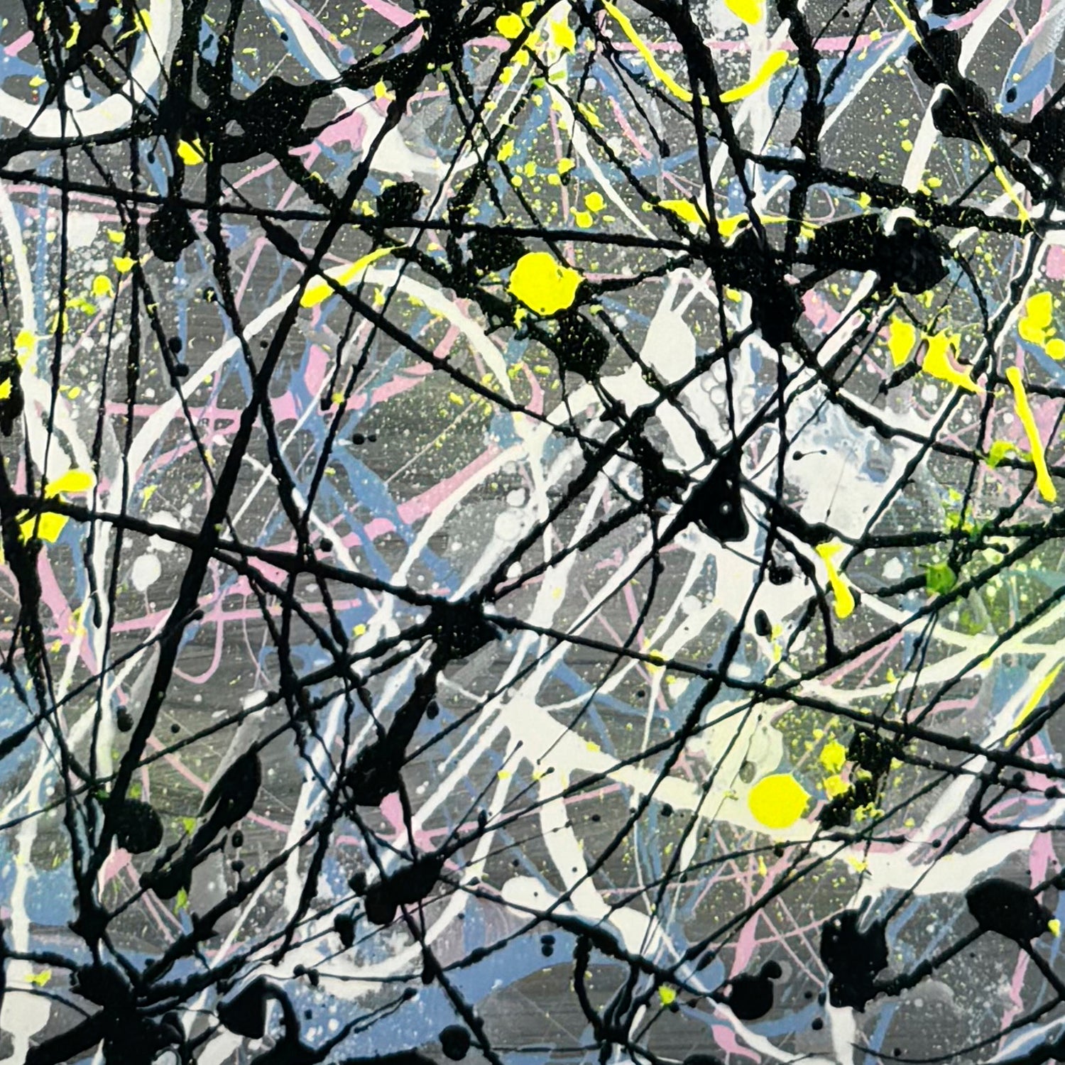 Closeup of Grey I Abstract Expressionism Painting by Bridget Bradley, showing marks