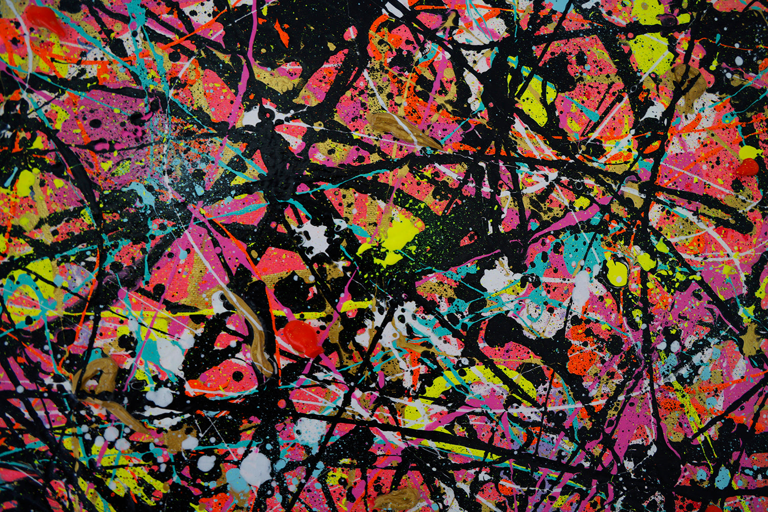 'Labyrinth II' Original Abstract Closeup snapshot from the painting by Bridget Bradley. Vibrant multi-coloured artwork created with premium materials. Learn more.