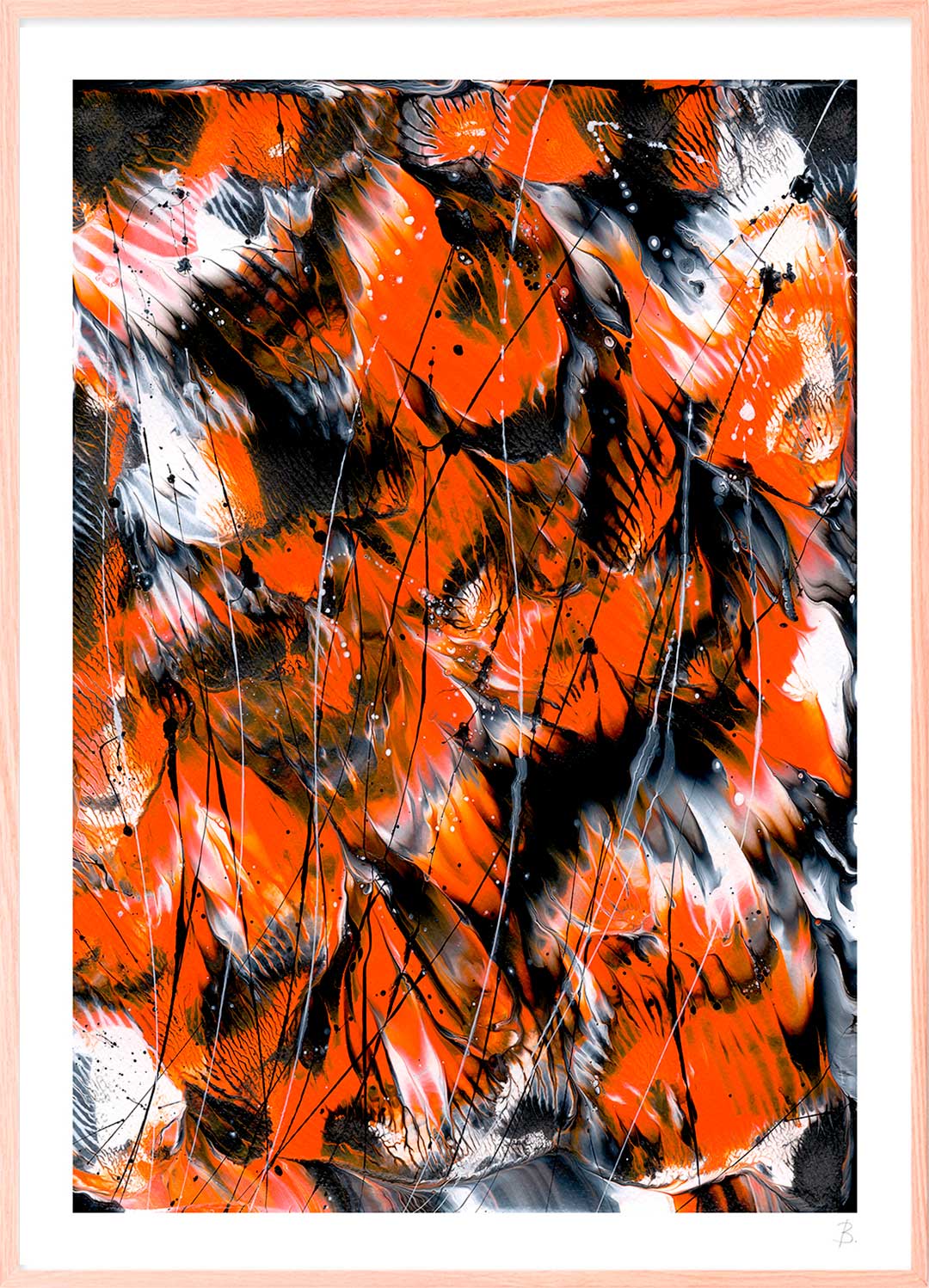 'Monarch 2' Fine Art Paper print Seen with Oak Solid Timber Frame. After the original painting on paper by Bridget Bradley, Abstract Artist Australia