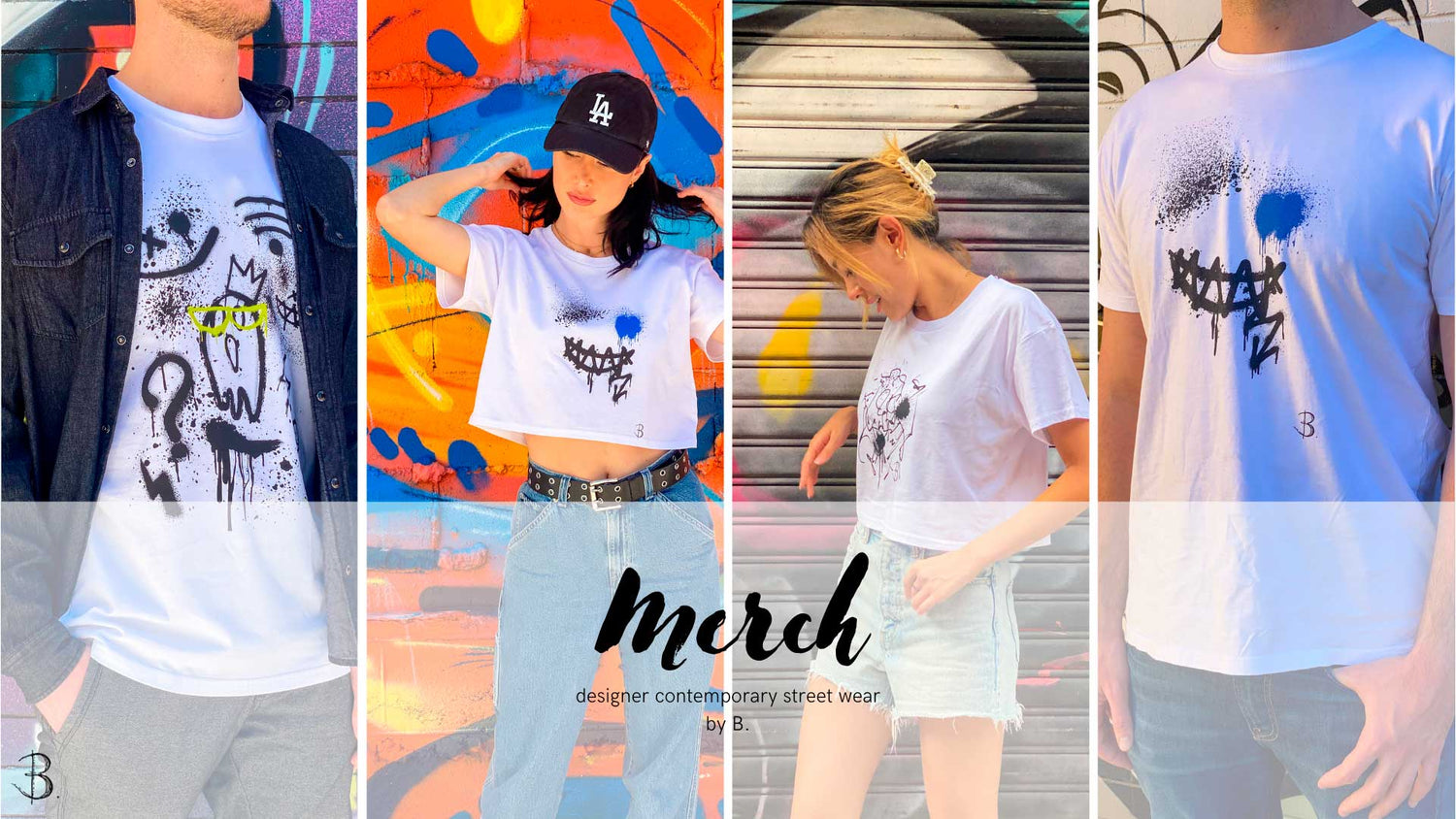 Image of B Streetwear Designer Print White Tees. High Quality Cotton For a Luxury Feel. Learn More
