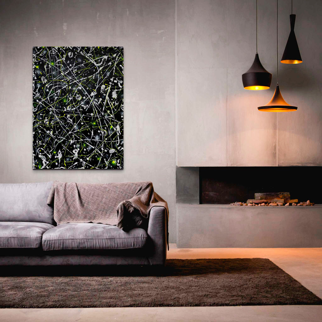 'Space Rock' contemporary abstract painting by Bridget Bradley. Hand painted abstraction inspired by steroid fields in space. Large canvas, abstract wall art.