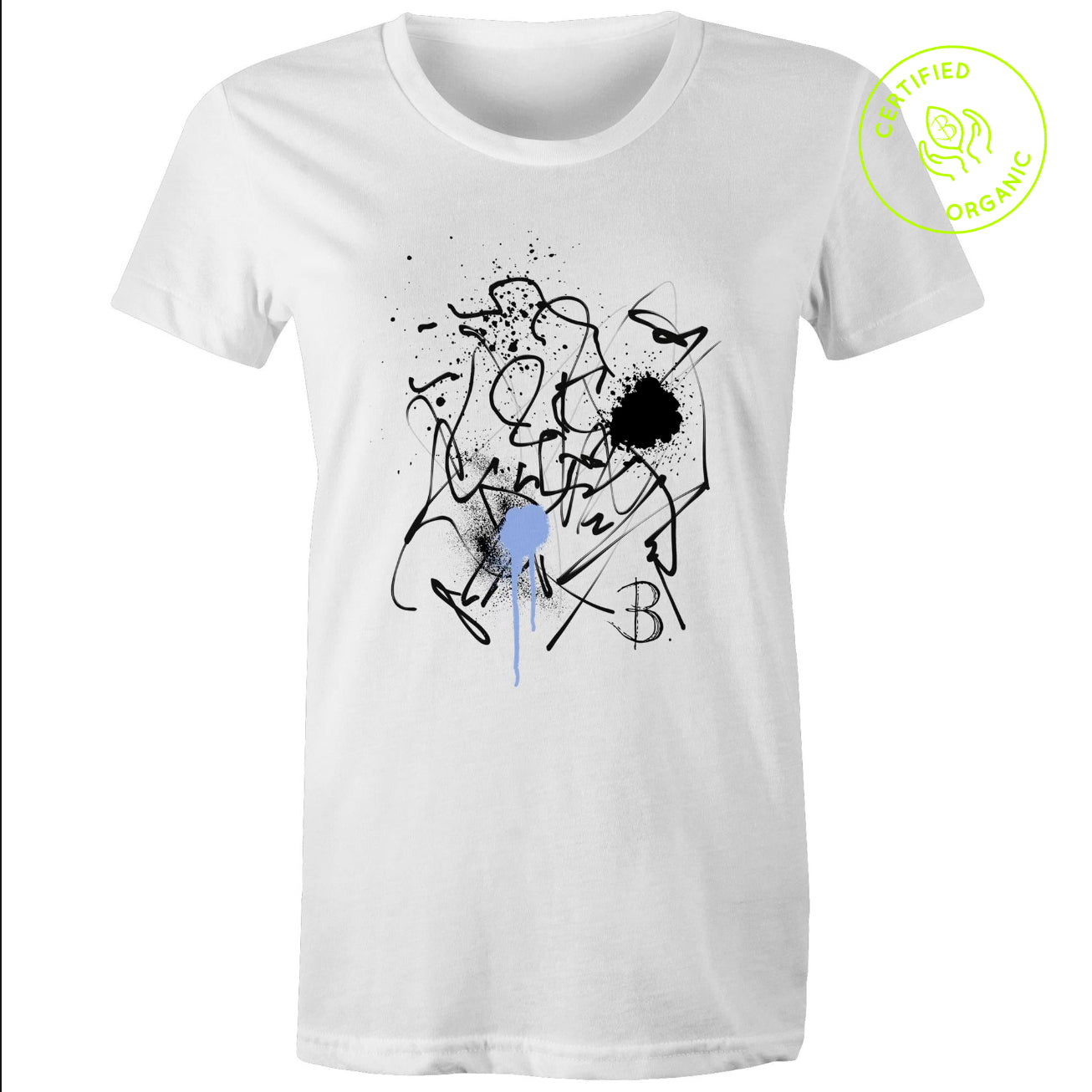 Front Print on The Eva Tee Women's Organic T Shirt B. Streetwear by Bridget Bradley