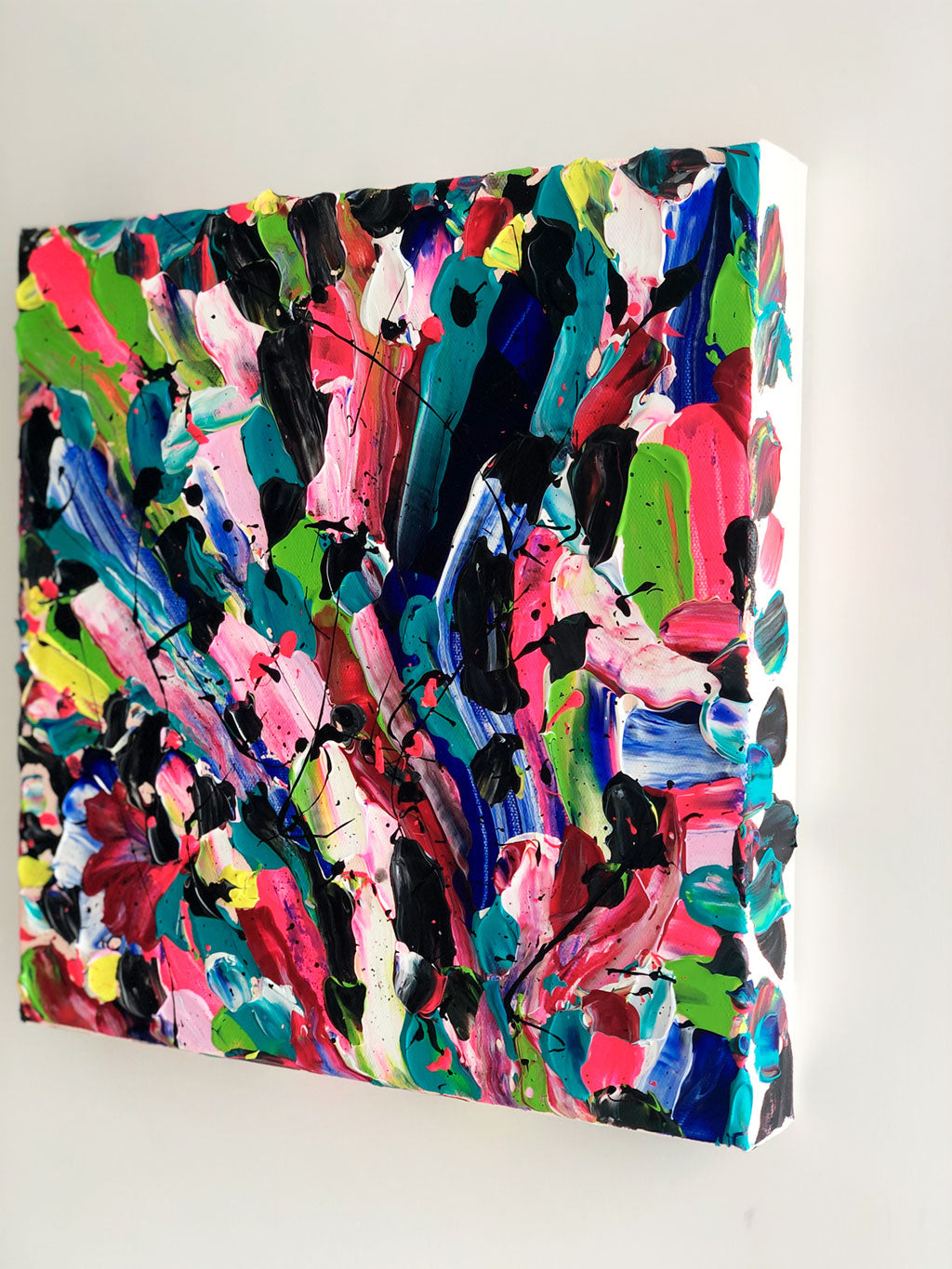'Through The Glass' a bright, textured, original abstract painting by Bridget Bradley on premium canvas, an abstraction of a stained glass window. hand painted, soulful art
