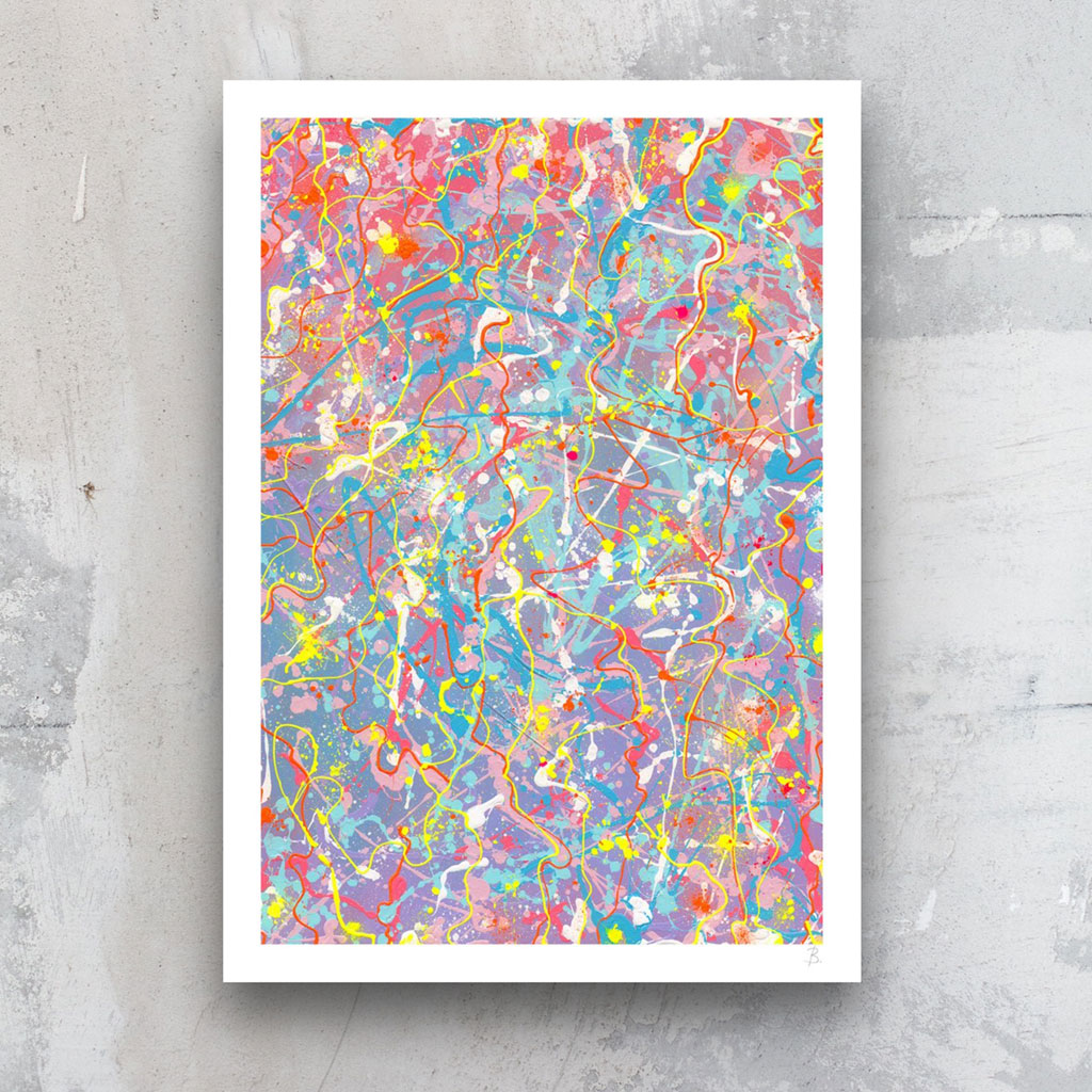 'Truth' fine art print seen here on paper, unframed against grey stone wall. After the original painting by Bridget Bradley, Abstract Artist, Australia
