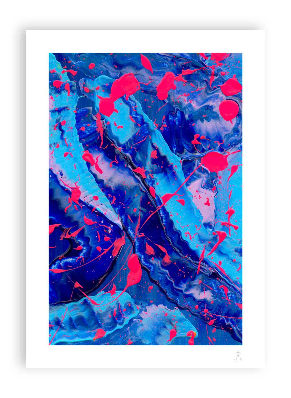 Blue III Print on Paper Unframed. Blue and neon pink after original painting by Bridget Bradley.