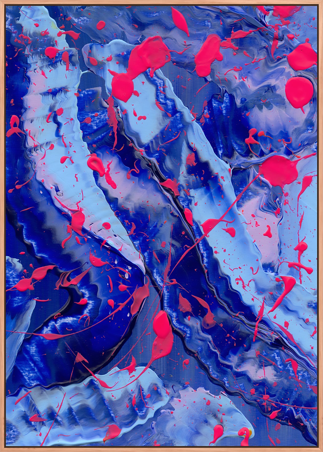 Blue III, Abstract Print on Canvas framed in Oak. After original painting by Bridget Bradley, Abstract Expressionism artist