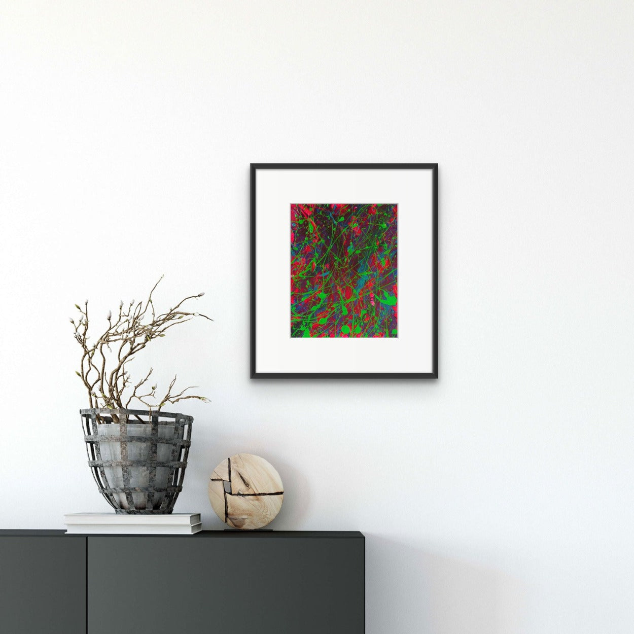 Little Luxuries XVI, original abstract expressionism painting seen hanging on white wall with modern decor. Artwork painted by Bridget Bradley