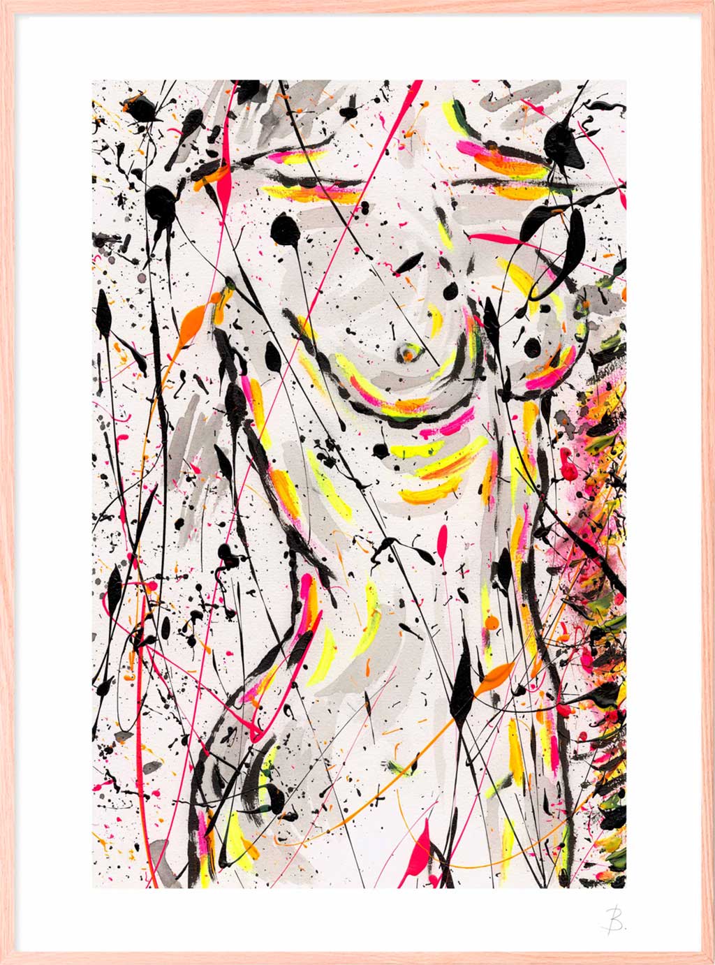 Nude I fine art paper print with white border seen framed in oak.