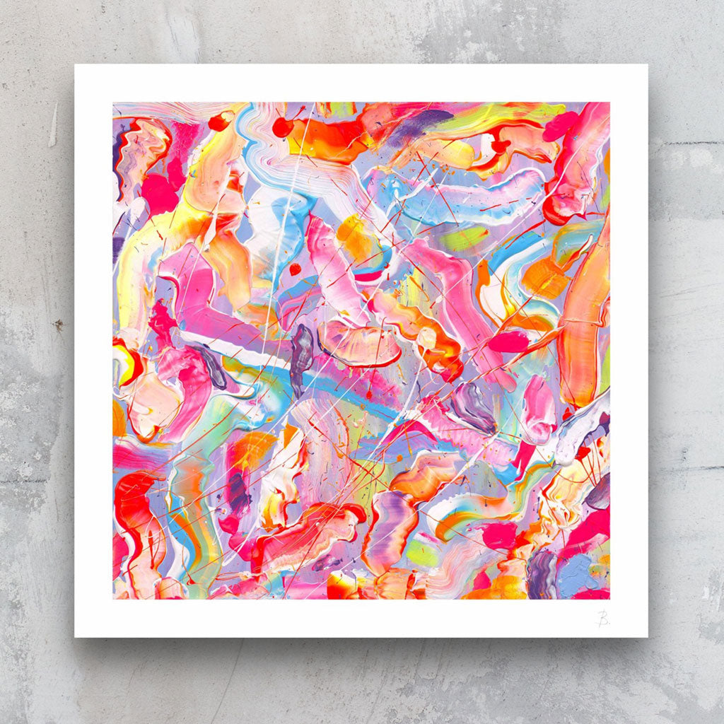 'Sugar Fix' Fine Art Print Paper, Unframed. Bright colour palette. After original painting by Bridget Bradley, Abstract Artist.