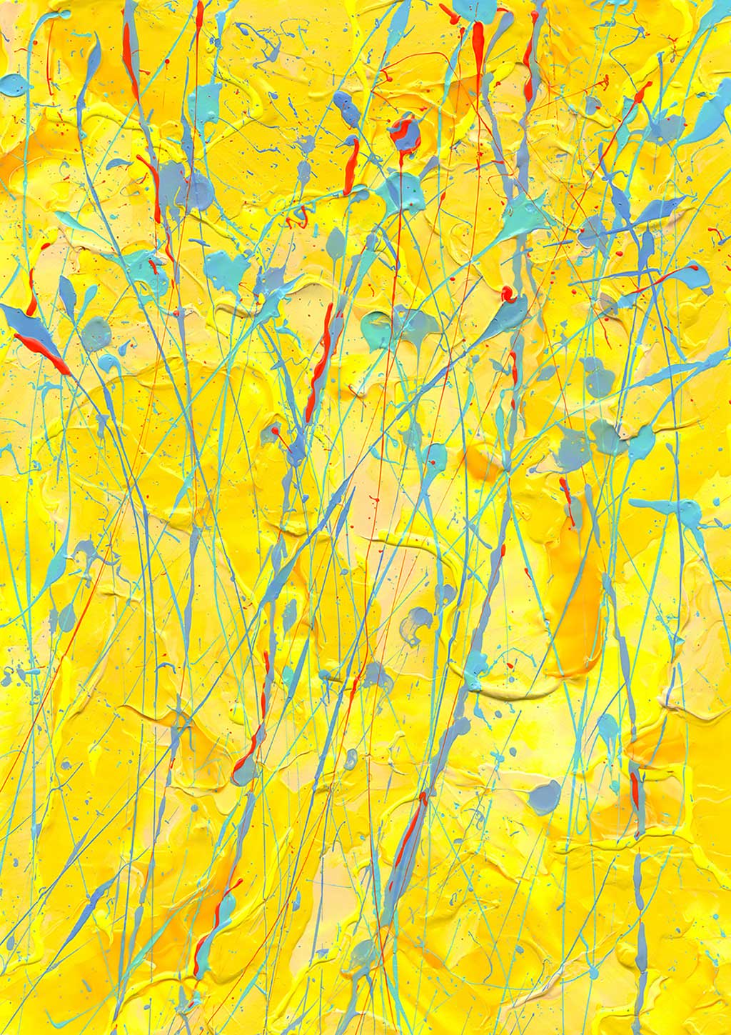 'Sunflower' art print on canvas after original by Bridget Bradley. Colour palette, yellows, orange and blue. Choose your size and frame now.