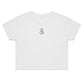 Smile Crop Top Tee, contemporary streetwear, back with 'B' logo. Designed by Bridget Bradley, Abstract Artist and Designer