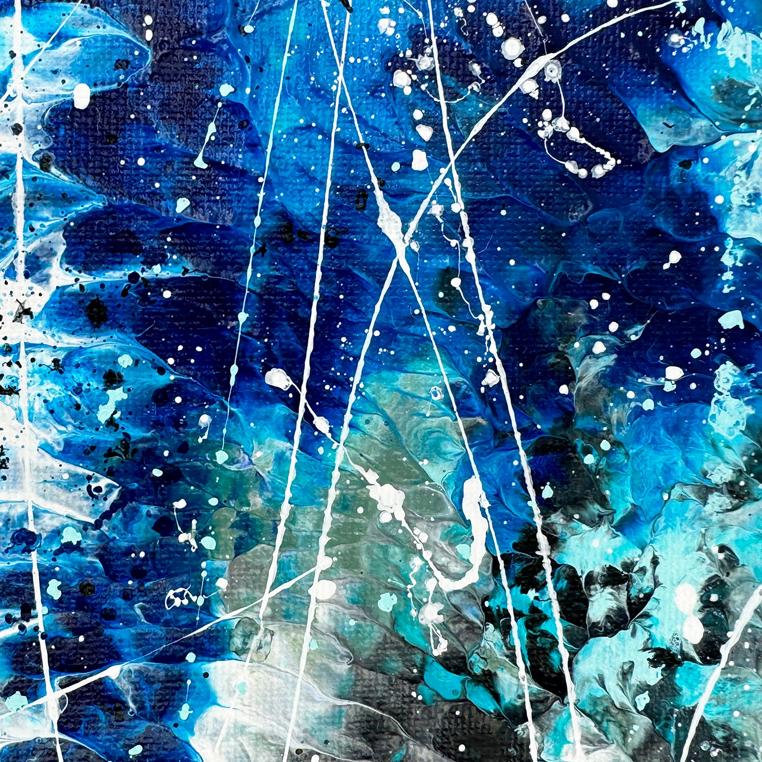 Closeup Textural Effects ofabstract expressionism original painting 'Azure I'. Learn more about this contemporary artwork by Bridget Bradley, Brisbane and Sunshine Coast Queensland Australia