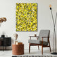 Beehive, original abstract expressionism painting without external frame seen hanging in a living room. Artwork painted by Bridget Bradley, Abstract Artist, Australia