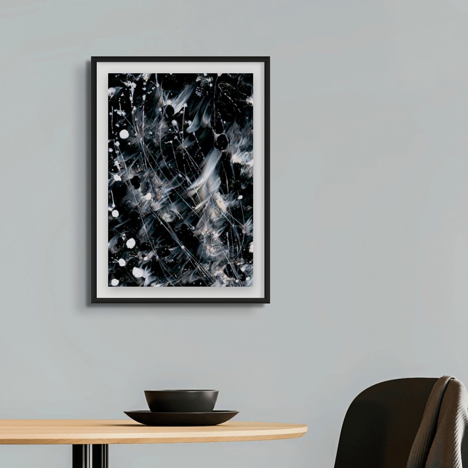 'Butterfly 9, Butterfly Series'  original abstract painting by Bridget Bradley seen framed in black and hanging in dining area. Learn more.