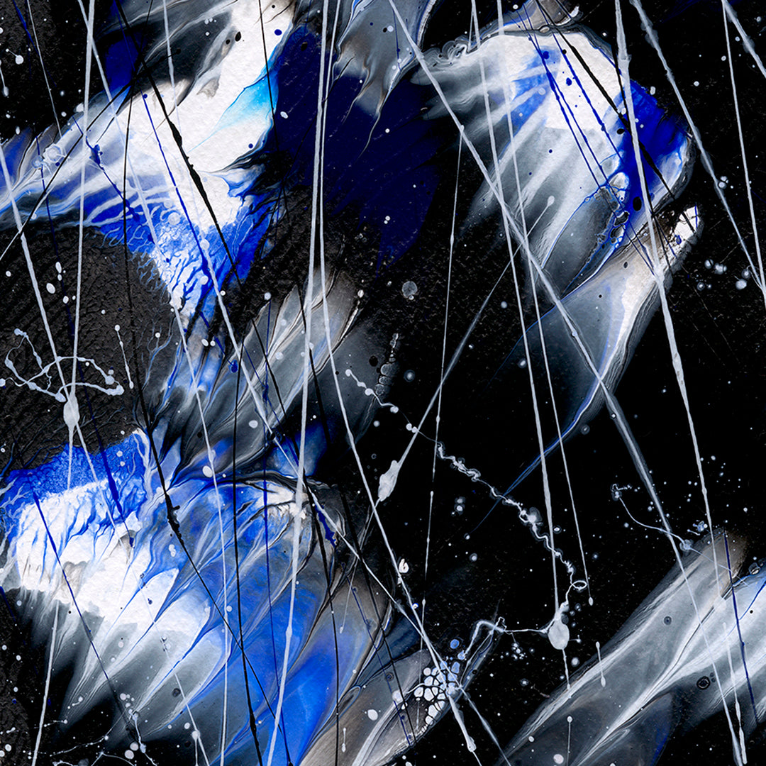 'Butterfly 7, Butterfly Series' original abstract on paper by Bridget Bradley . Closeup of beautiful layers in black, vibrant blues and white patterns that give the artwork depth and interest. Learn more.