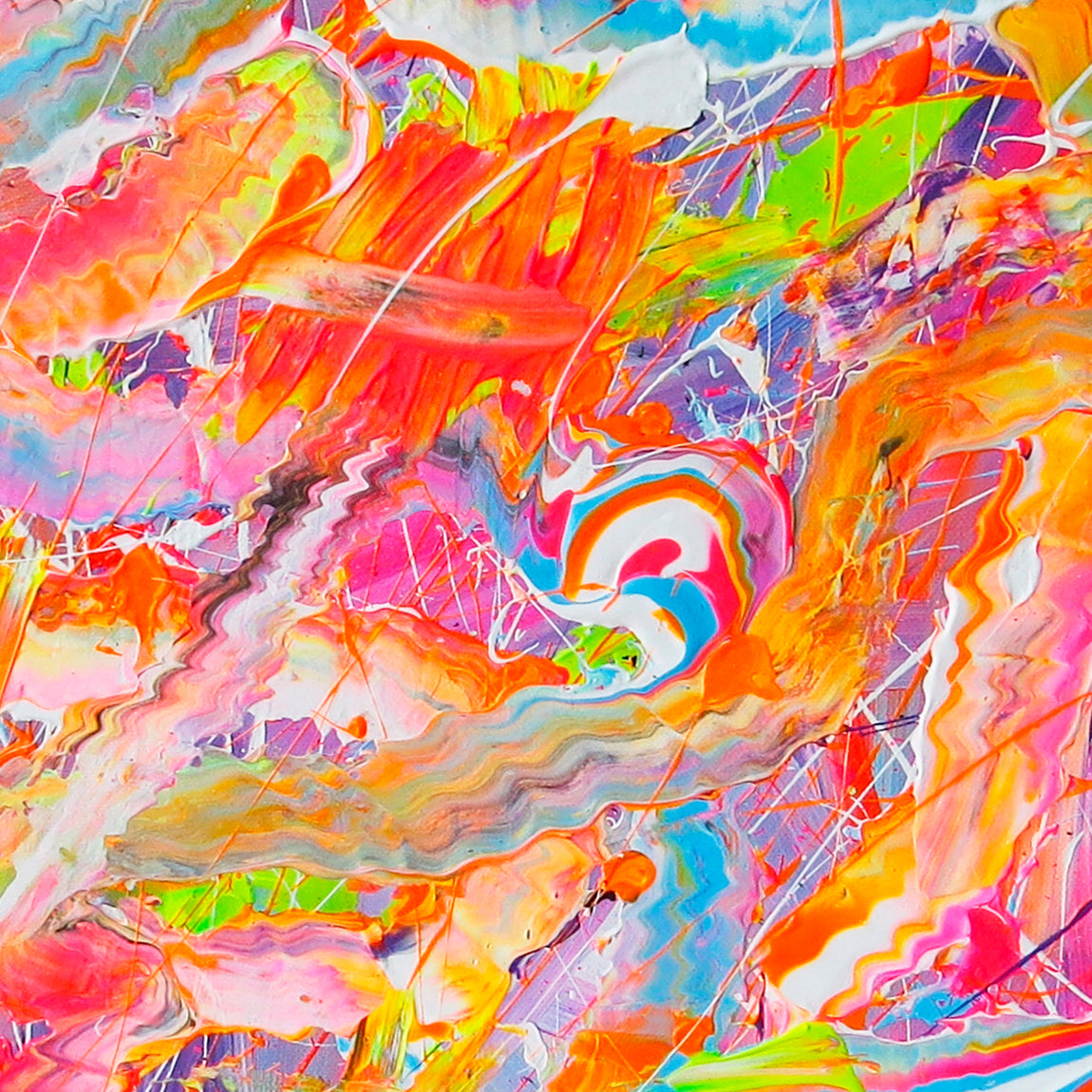 Details closeup of Candyland abstract by Bridget Bradley. Discover more about this bright, happy textured abstract painting