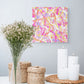 'Cupcake I' original, textured abstract expressionism painting on premium canvas seen hanging in situ near flowers and candles. Artwork painted by Bridget Bradley, contemporary abstract expressionist Artist, Queensland Australia