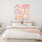 'Cupcake III'  Fine Art Canvas Print, Unframed, hanging above bed with pink and white linen. Large Prints Available up to 100x100cm