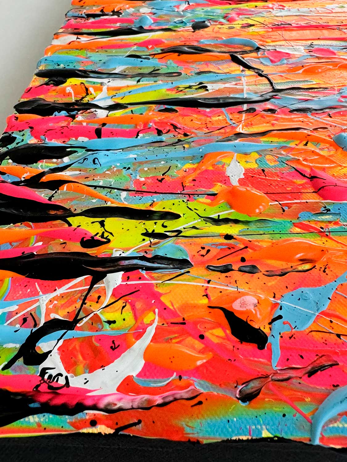 'DRIPS I' Original Abstract Expressionism Painting on Canvas by Bridget Bradley. Wildly Bright and Tactile Art.