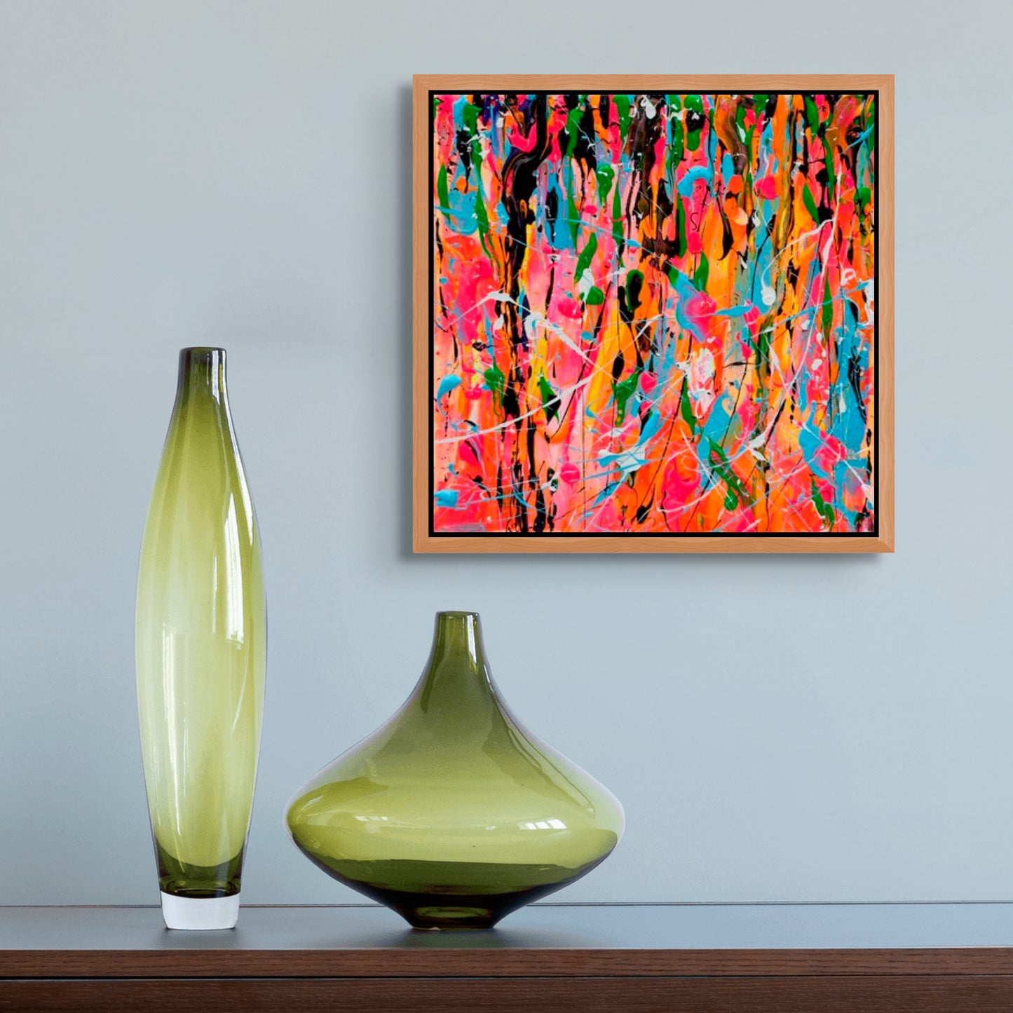 'DRIPS II' original Abstract Expressionism Painting on Canvas by Bridget Bradley, brightly coloured, textured abstract for art lovers who love tactile art and a modern edgy look. Discover more details now