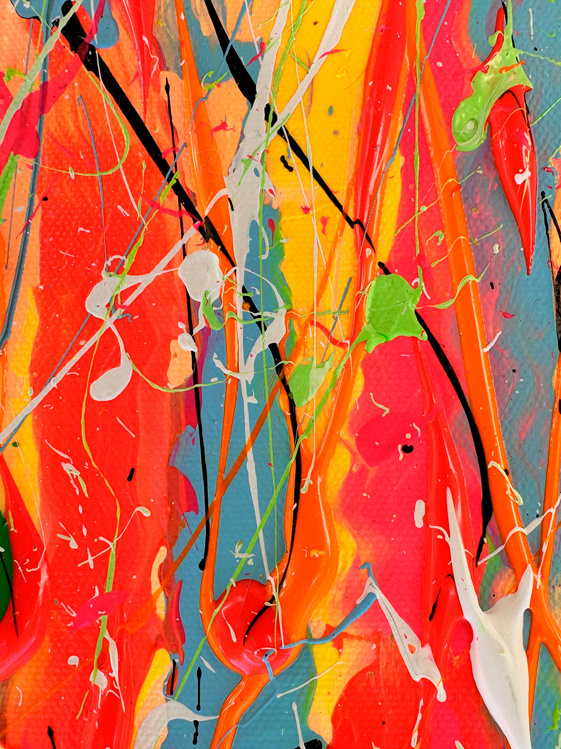 'DRIPS III' Original Abstract Painting by Bridget Bradley. View of Detailed Layers and Texture