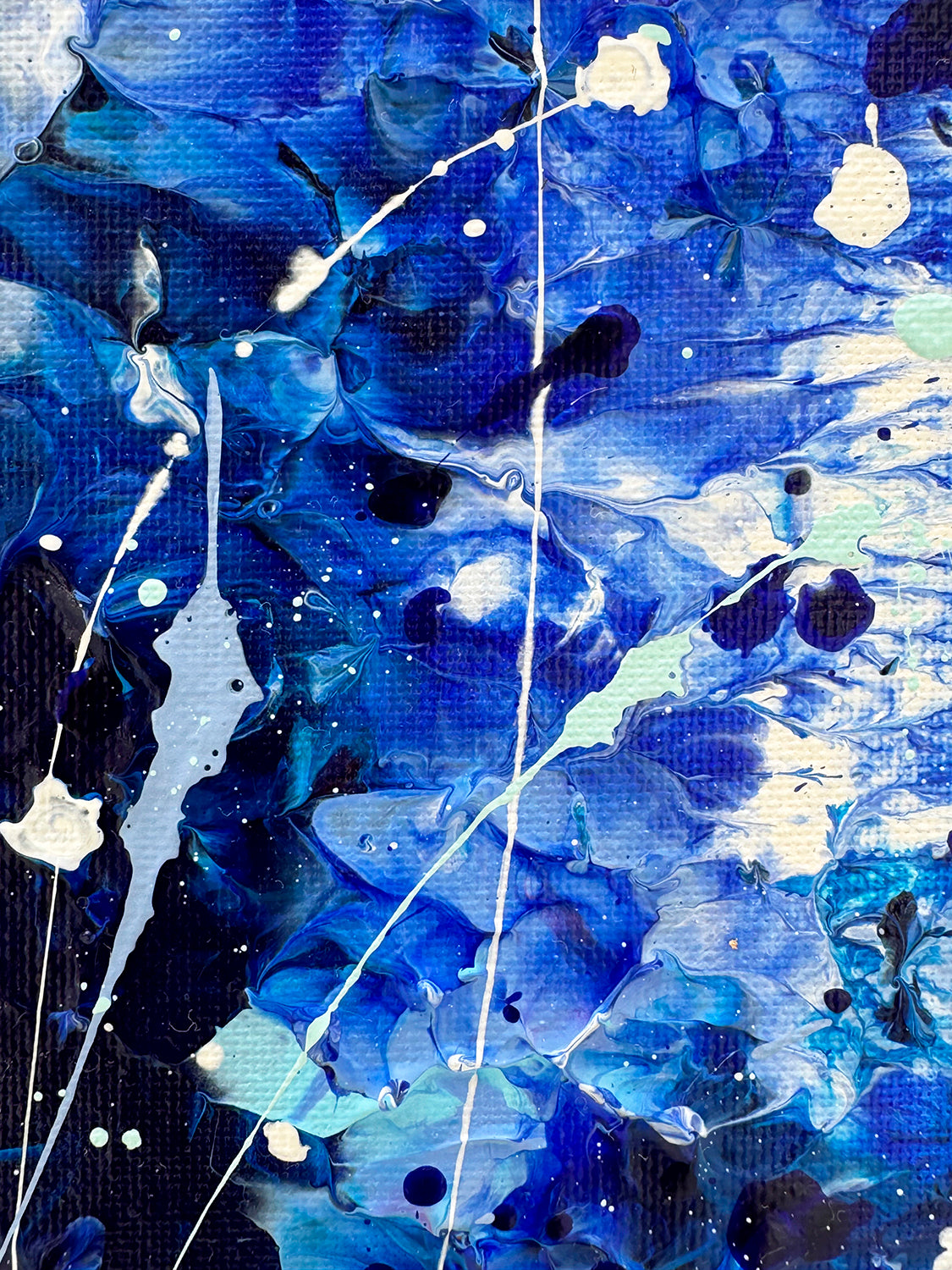 Closeup marks of 'DEEP BLUE I" original abstract painting by Bridget Bradley