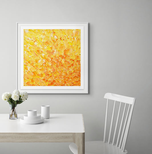 In The Heart of the Sun Fine Art Paper Print seen in white shadow box frame hanging in Dining Room. Available online only unframed or framed. Choose your style