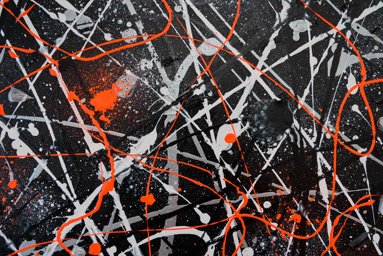 'Lava' a part of the original abstract expressionism painting up close, showing textures and bold colours. Hand painted by Abstract Artist, Bridget Bradley.