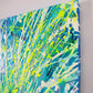 'Luminescence' Original Abstract Painting left Side of Canvas. Bioluminescence inspired art in beautiful blues and neon yellow.  View. Hand Painted by Abstract Expressionist Artist Bridget Bradley