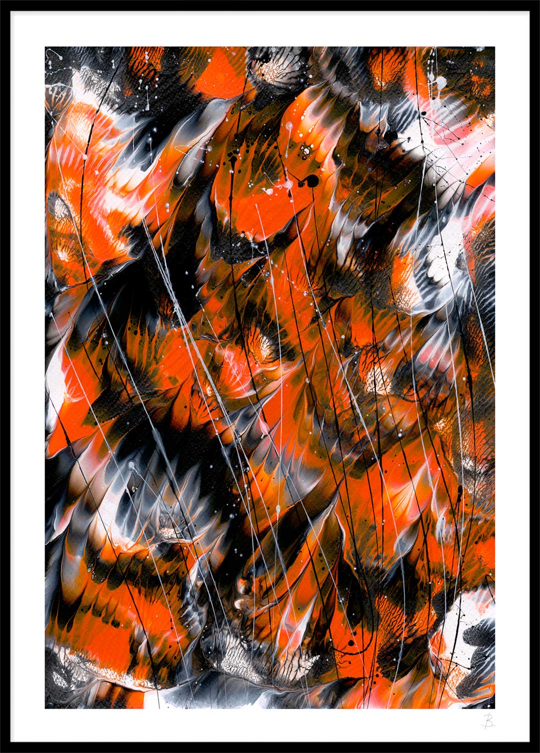 Monarch 1 Butterfly Series Paper Print seen in solid timber  Black Frame. After original painting on paper by Bridget Bradley. Learn More about these beautiful abstract prints