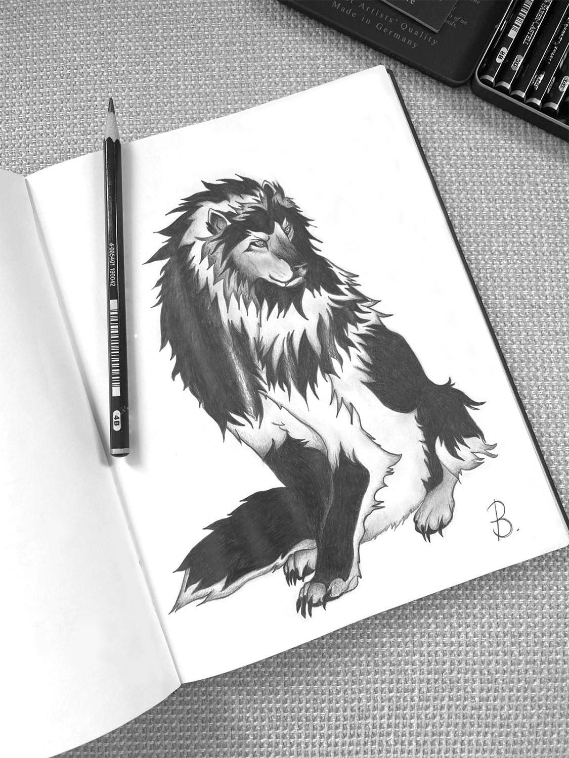 MYTHICAL WOLF - Original Graphite Pencil Art 21 cm x 15cm Fine Art on Paper