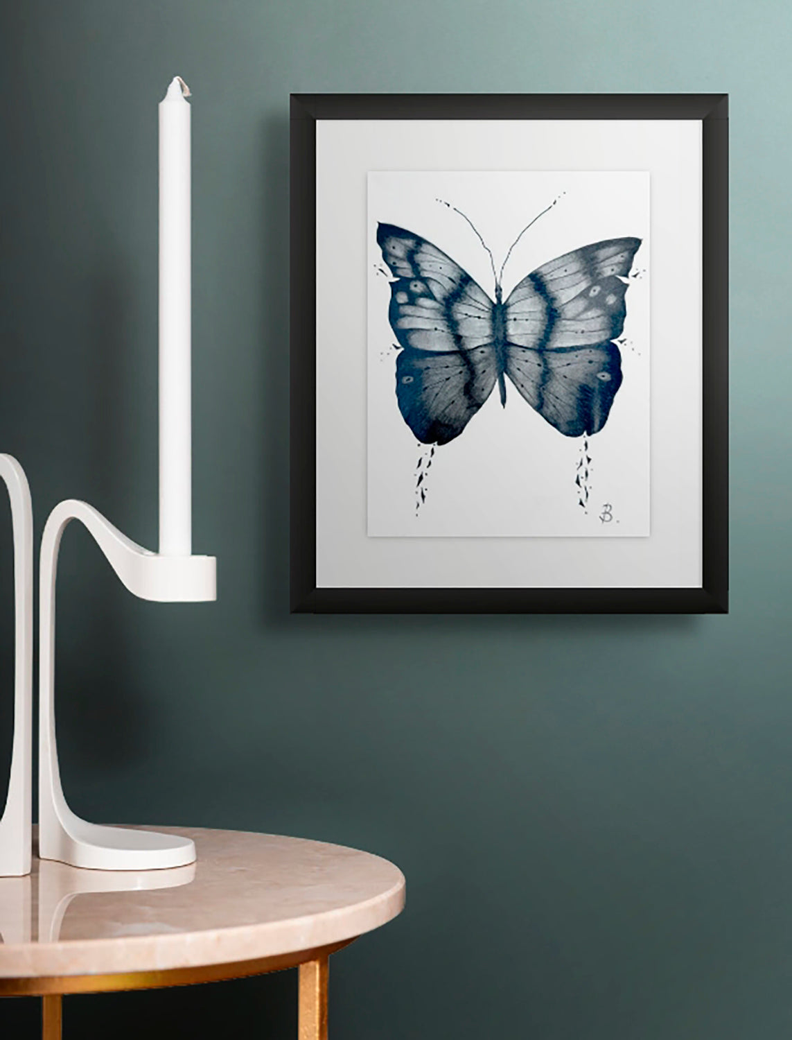 'Mythical Butterfly' original graphite pencil art on paper by Bridget Bradley seen in situ with a black frame. Learn more.