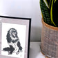 'Mythical Wolf' Original Graphite Pencil Art on Paper by Bridget Bradley, Commissioned Drawing Seen In Situ and Framed in Black. Discover more of Bridget's Illustrations