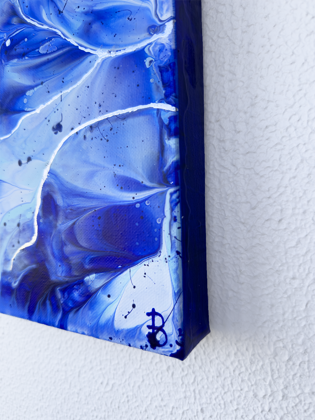 'Ocean Wings I' Original Abstract Expressionism Blue abstract painting on a textured white wall. Contemporary art by Bridget Bradley. Discover more.