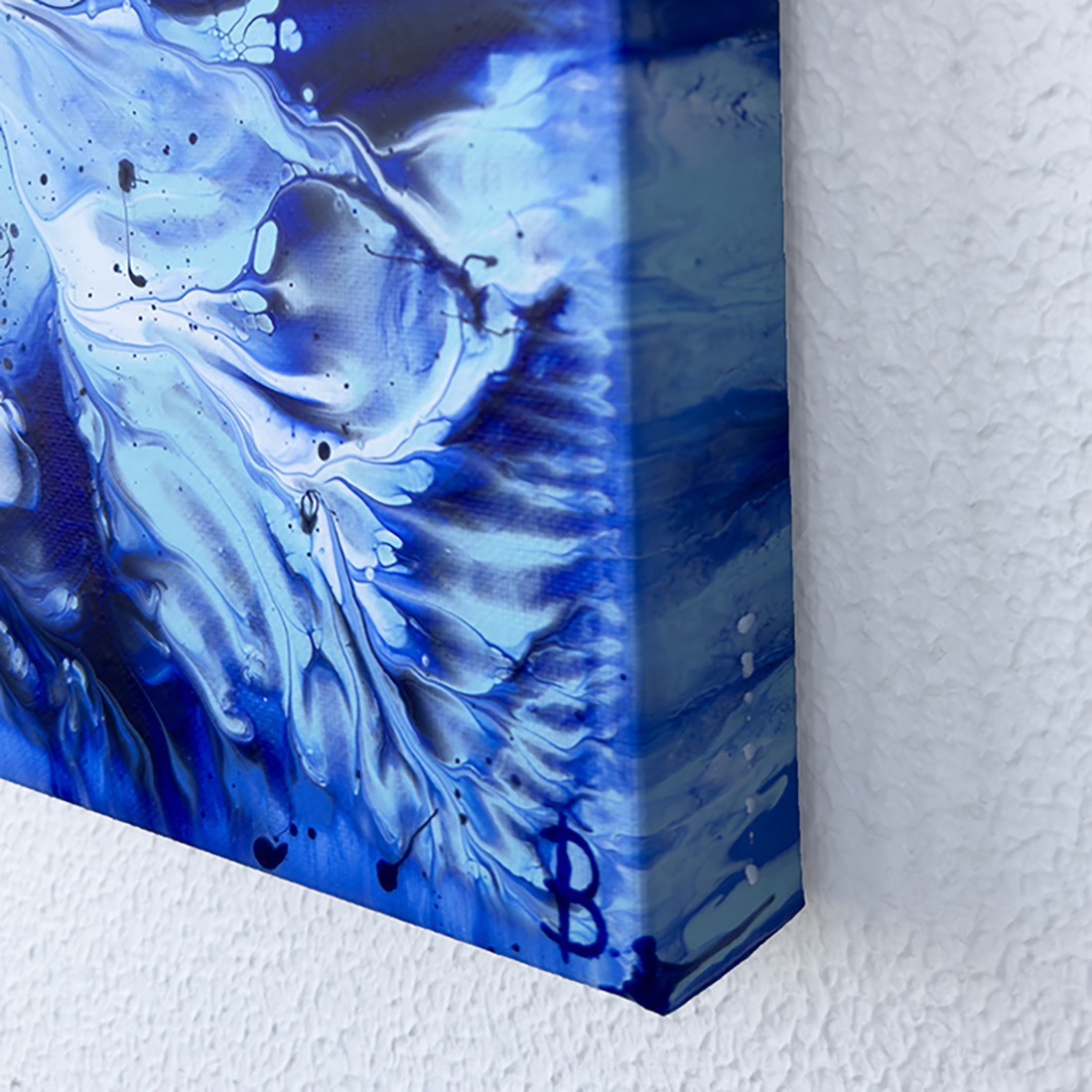 'Ocean Wings Ii" original Abstract blue and white painting on a textured white wall. Contemporary art  by Bridget Bradley