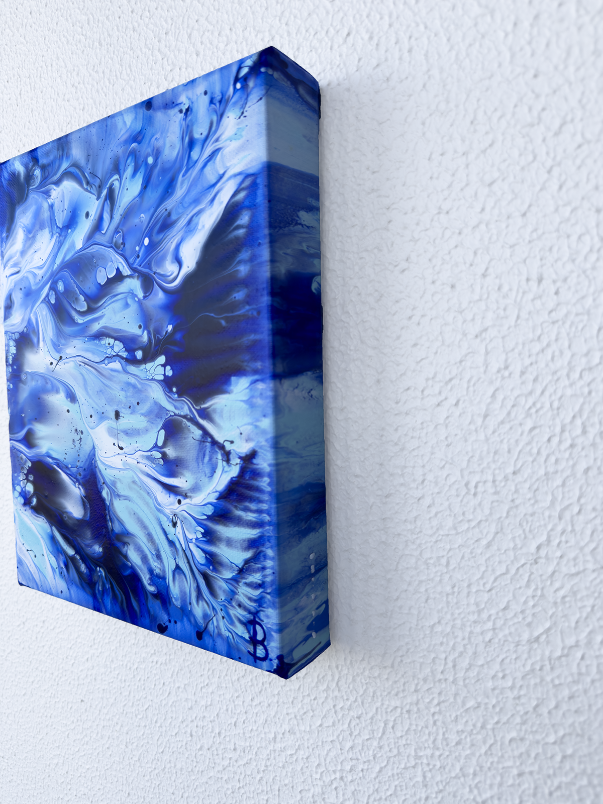 'Ocean Wings II'  Original Abstract Art showing left side canvas on white textured wall. Contemporary abstract expressionism art by Bridget Bradley