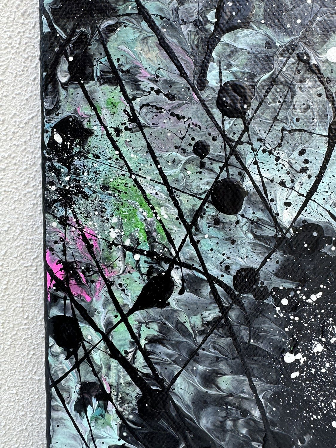 Part of original abstract gallery wrap painting , Rockpool I from Mini Series by Bridget Bradley Contemporary Artist Australia