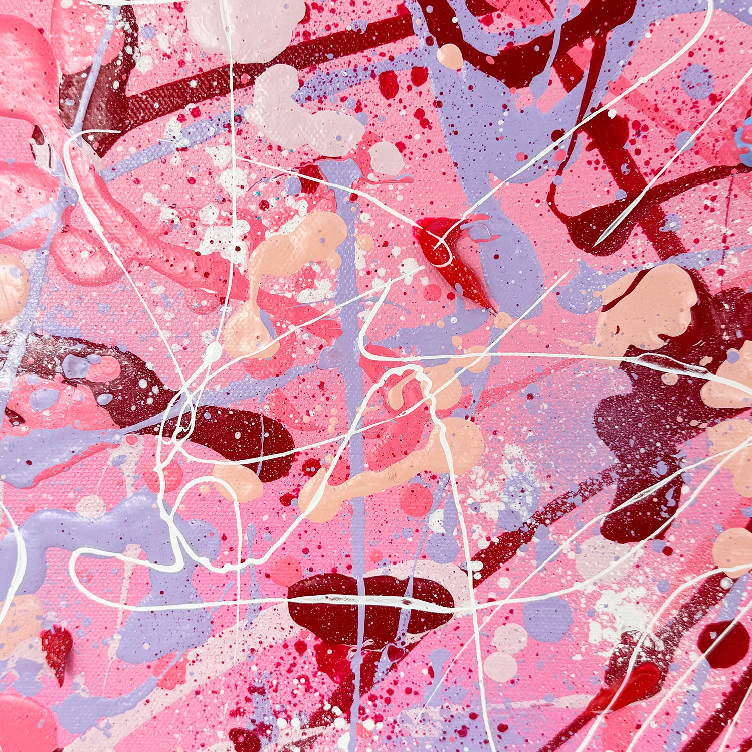 'Self Love' original abstract painting by Brigdet Bradley close up of heart in the artwork. bright pastel , pink , red and white palette. Explore now