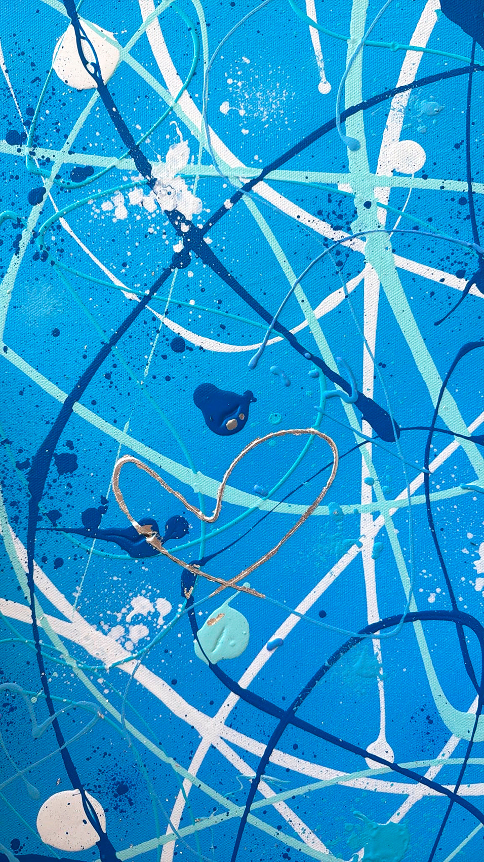 Section of the 'Something Blue' original Abstract expressionism painting showing Siler leaf hearts. Painted by contemporary abstract expressionist artist Bridget Bradley. © Copyright Bridget Bradley Learn more. 