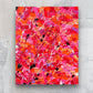 'Sunset Desert' original, abstract expressionism painting on canvas in bright reds, pinks, orange with white marks. Hand painted by Bridget Bradley, Abstract Artist, Sunshine Coast