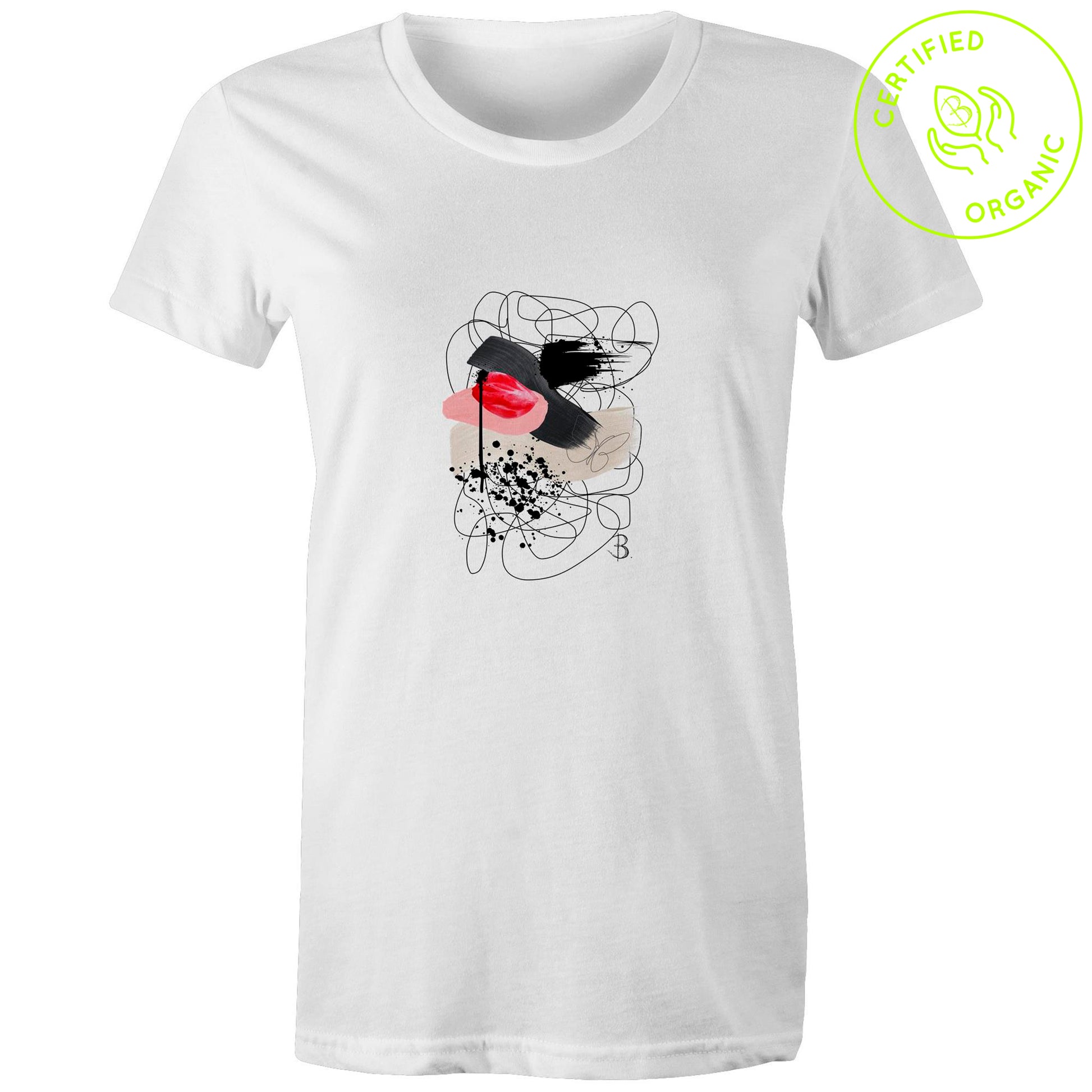 'Swatch Pink Women's Organic Tee' Front Print Design, B. Streetwear™ by Bridget Bradley. Chic certified Organic 100% Cotton Luxe T-shirt. Find Your Size now.