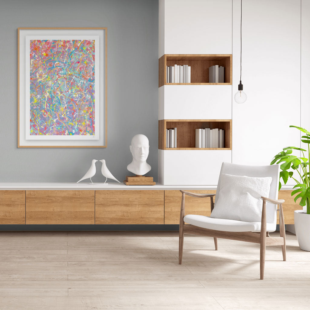 'Truth' Art Print on Paper seen with oak frame hanging above a console in living room. Available in range sizes, unframed or framed. Ships from Australia. 